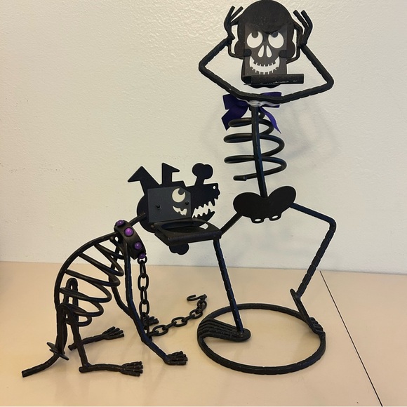 Vintage PartyLite Halloween Skeleton Mr. Bones Sticks Dog Votive Holders - Picture 6 of 11